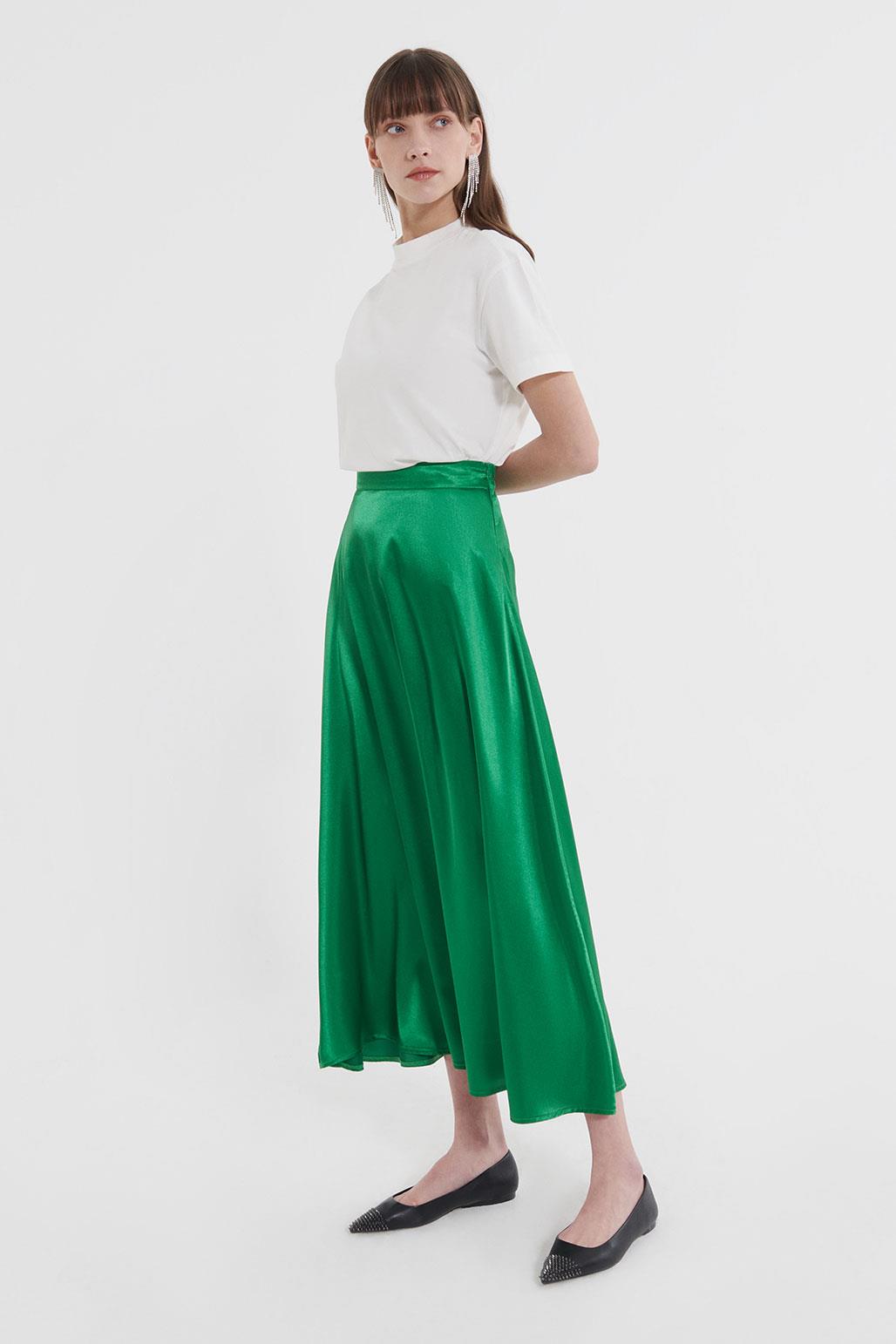 Satin Flared Skirt Green