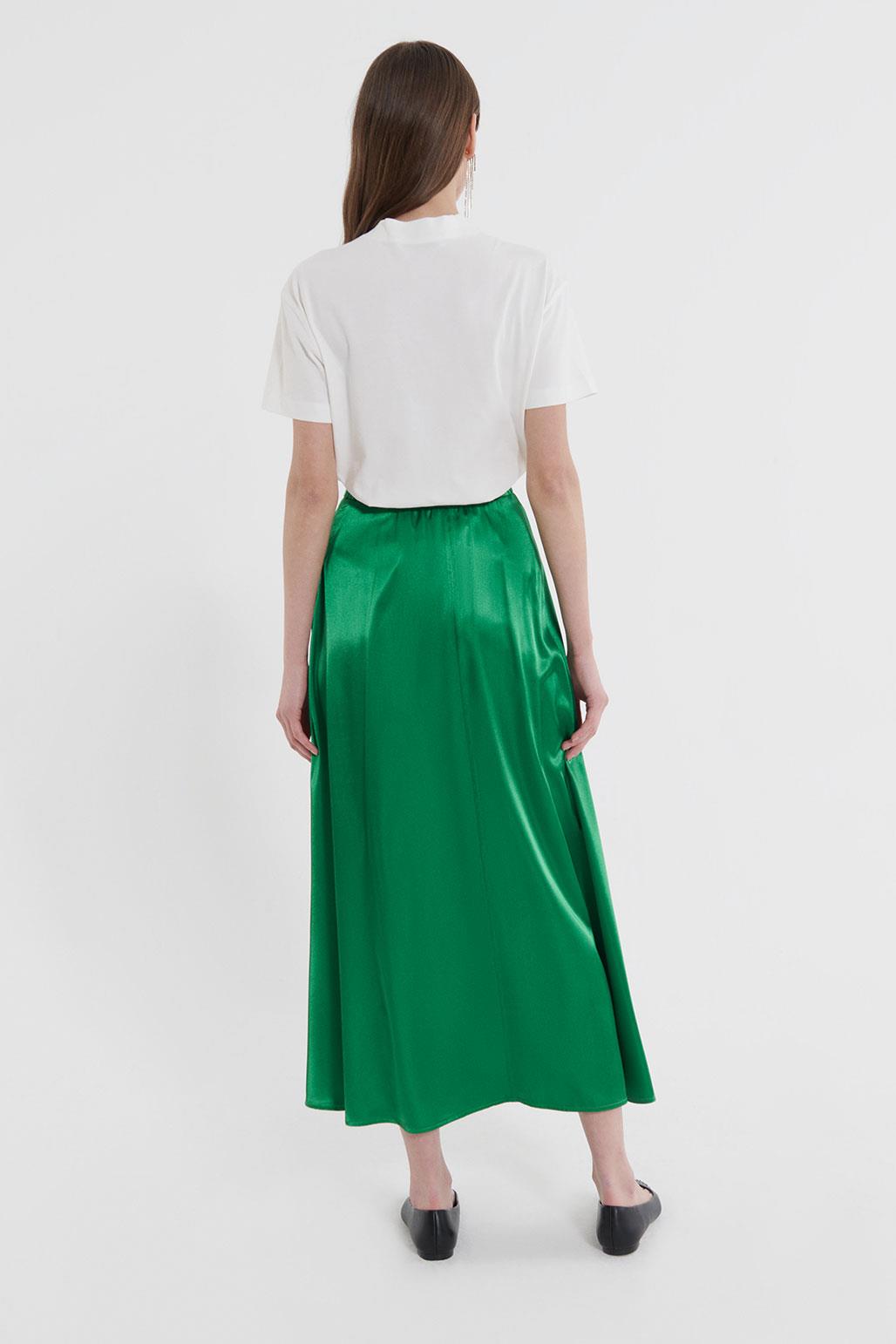 Satin Flared Skirt Green