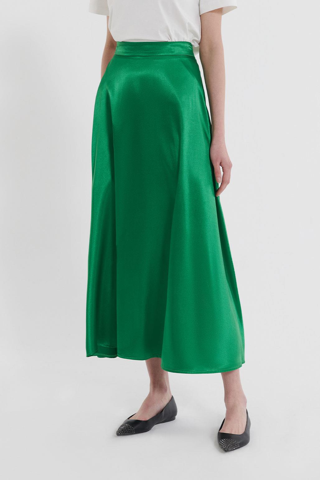 Satin Flared Skirt Green