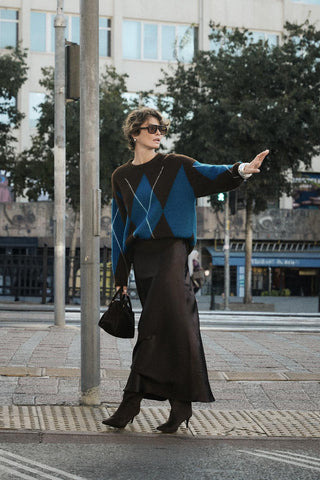 Satin Long Pencil Skirt Brown