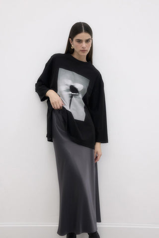 Satin Pencil Skirt Smoked