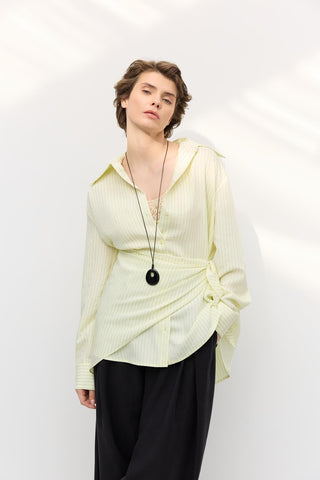 Scarf Detail Oversize Striped Shirt Yellow