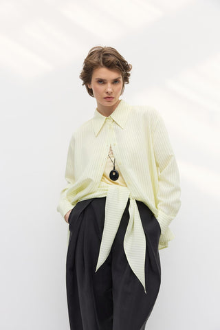 Scarf Detail Oversize Striped Shirt Yellow