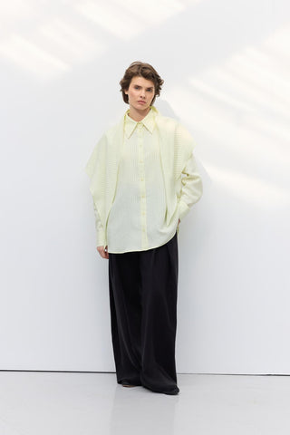 Scarf Detail Oversize Striped Shirt Yellow