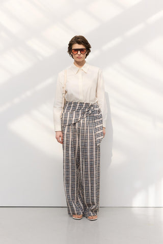 Scarf Detail Patterned Trousers Beige