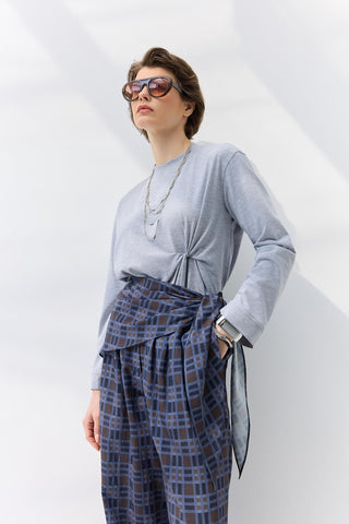 Scarf Detail Patterned Trousers Brown