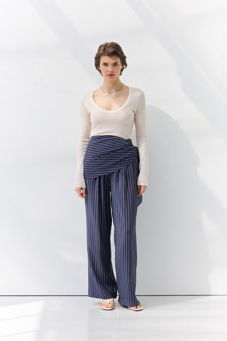 Scarf Detail Patterned Trousers Navy
