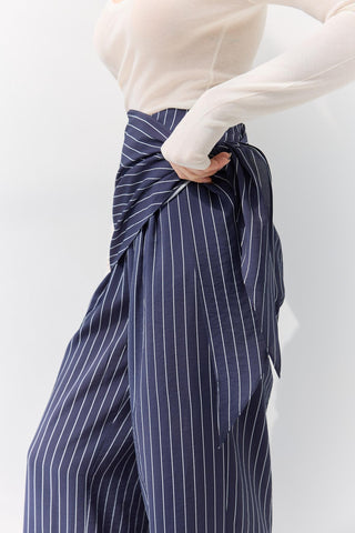 Scarf Detail Patterned Trousers Navy