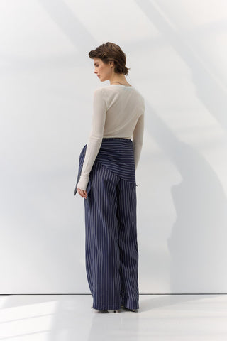 Scarf Detail Patterned Trousers Navy