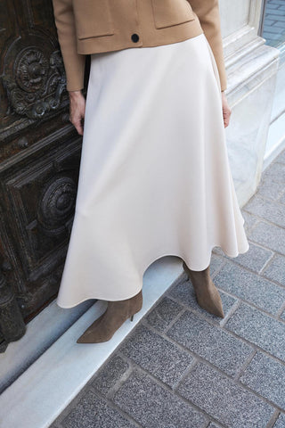 Scuba Fabric Flared Midi Skirt Stone