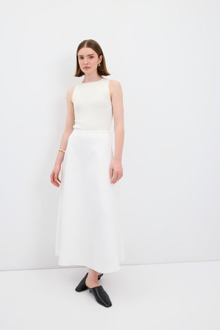 Scuba Fabric Flared Midi Skirt Ecru