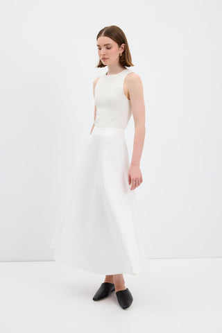 Scuba Fabric Flared Midi Skirt Ecru