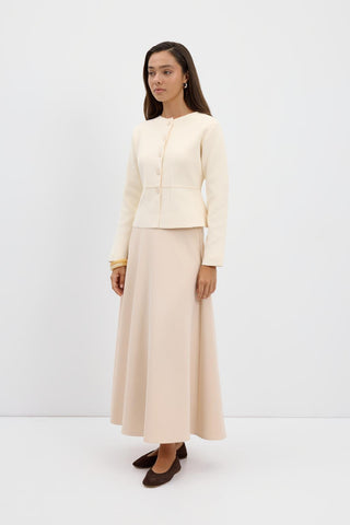 Scuba Fabric Flared Midi Skirt Stone