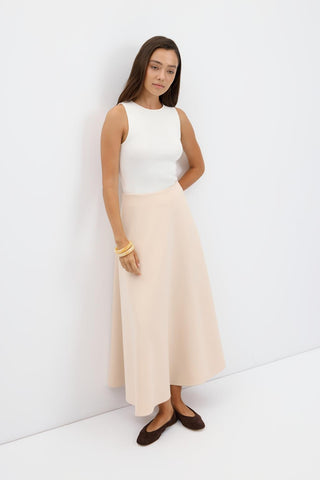Scuba Fabric Flared Midi Skirt Stone
