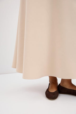 Scuba Fabric Flared Midi Skirt Stone