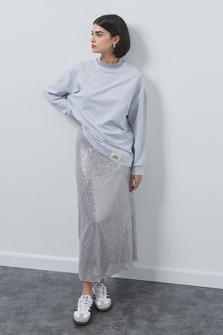 Sequin Embroidered Pencil Skirt Silver