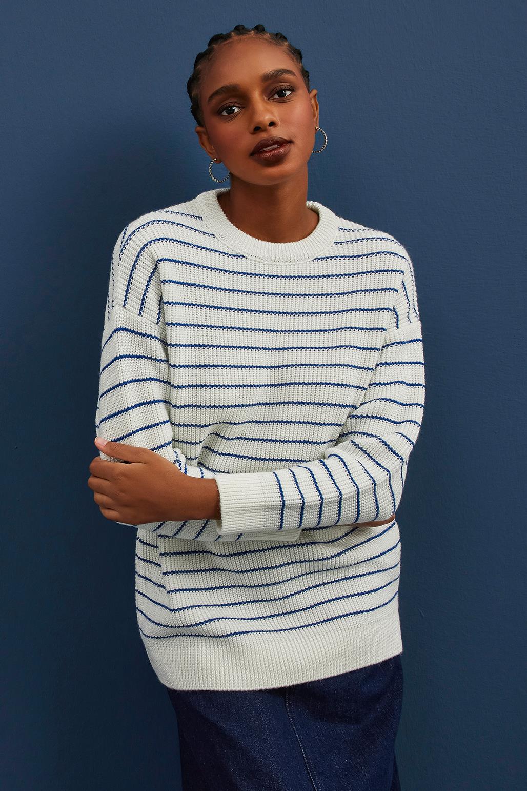 Striped Lurex Knit Sweater Blue