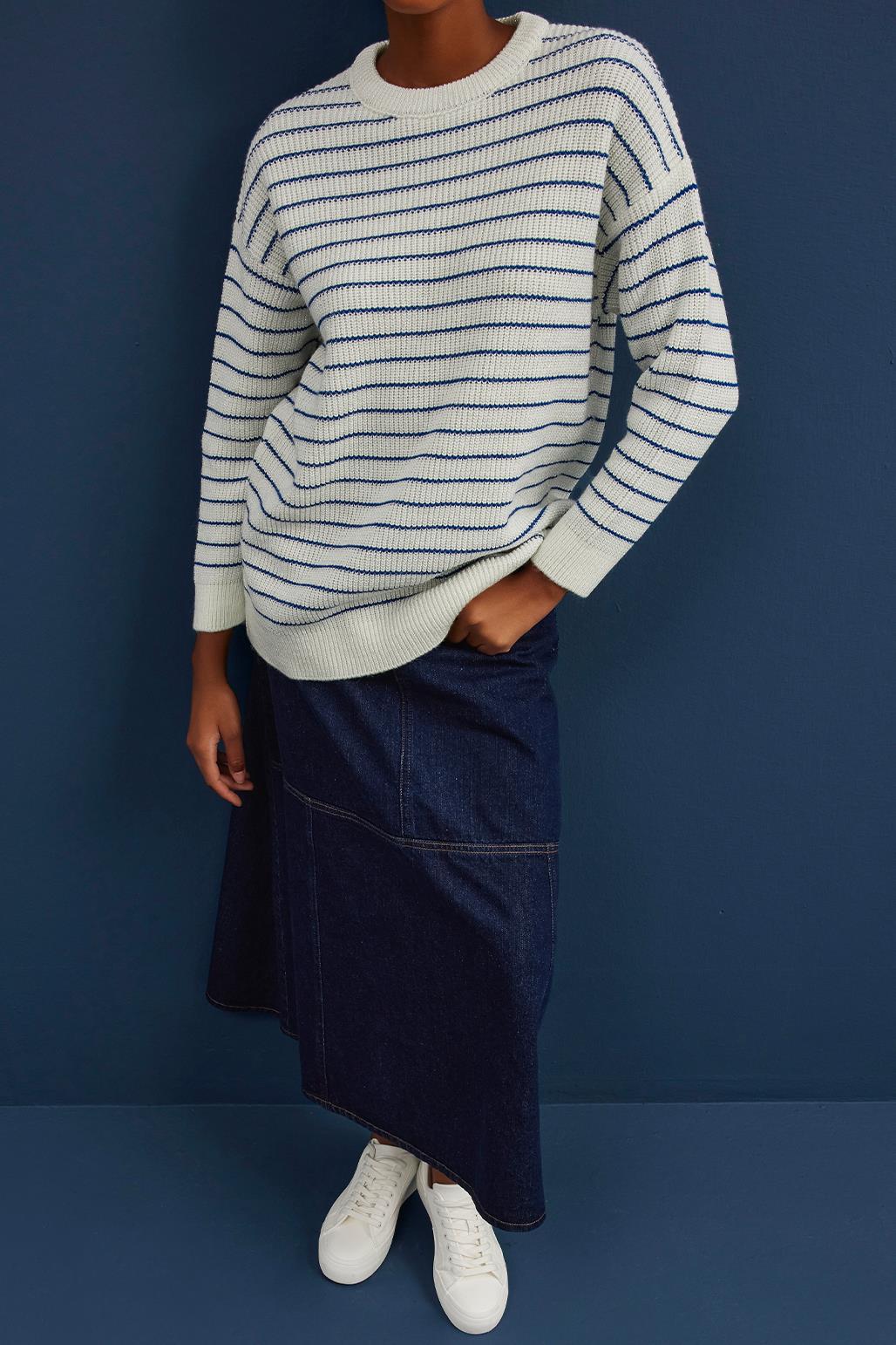 Striped Lurex Knit Sweater Blue
