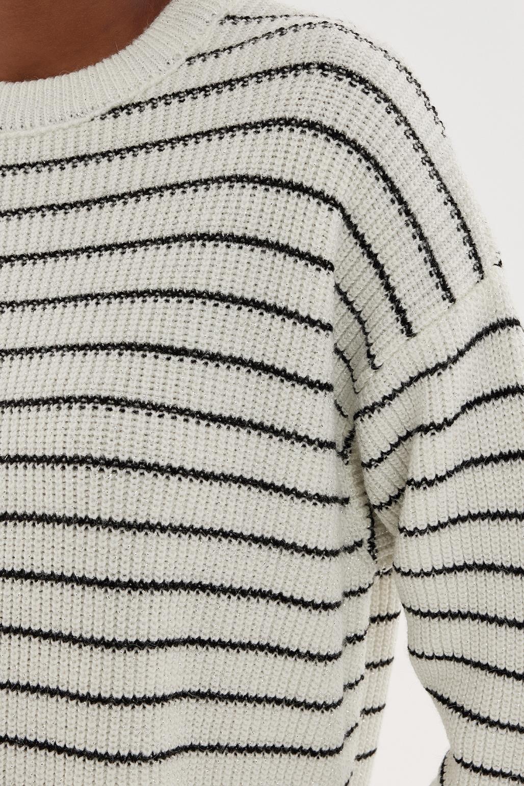 Striped Lurex Knit Sweater Black