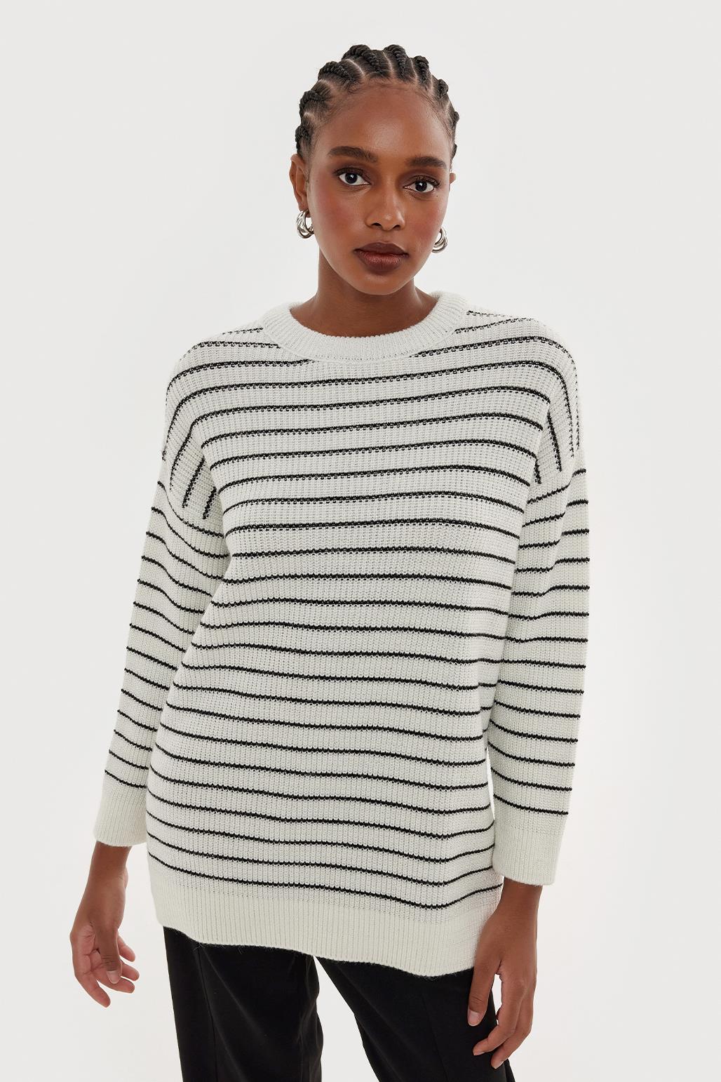 Striped Lurex Knit Sweater Black