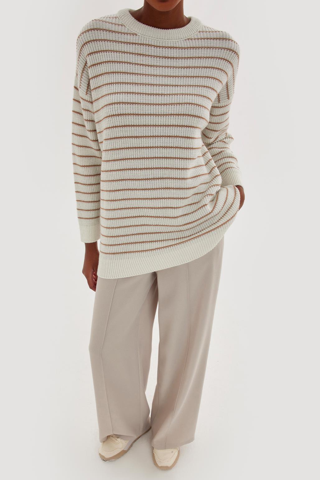 Striped Lurex Knit Sweater Mink