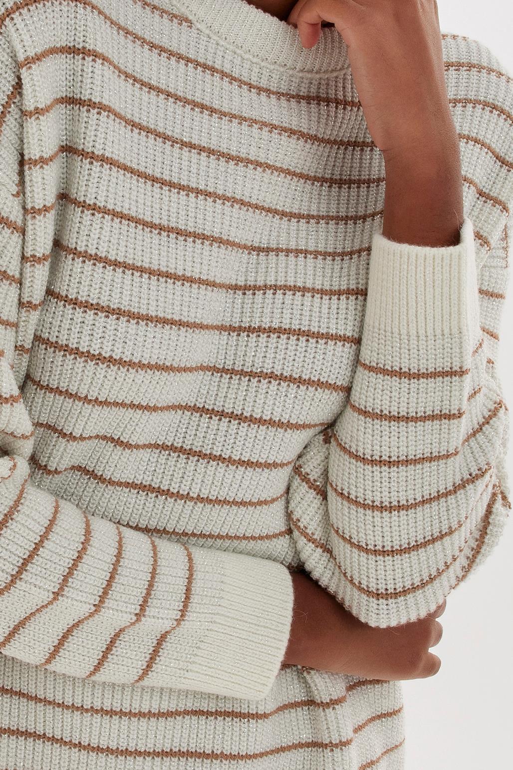 Striped Lurex Knit Sweater Mink