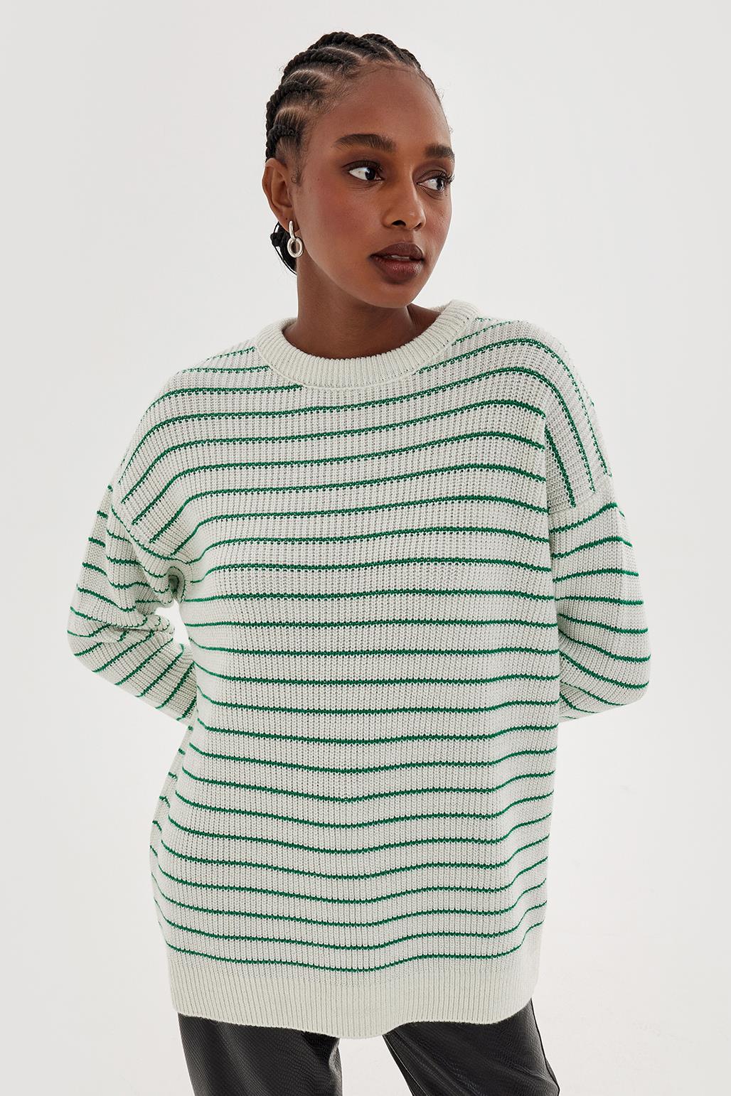 Striped Lurex Knit Sweater Green