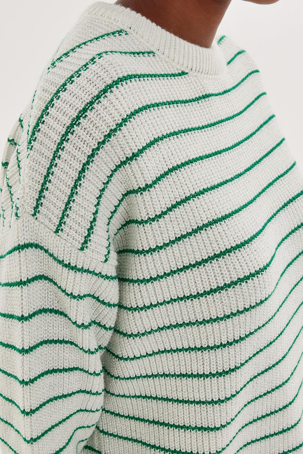 Striped Lurex Knit Sweater Green - Main Image