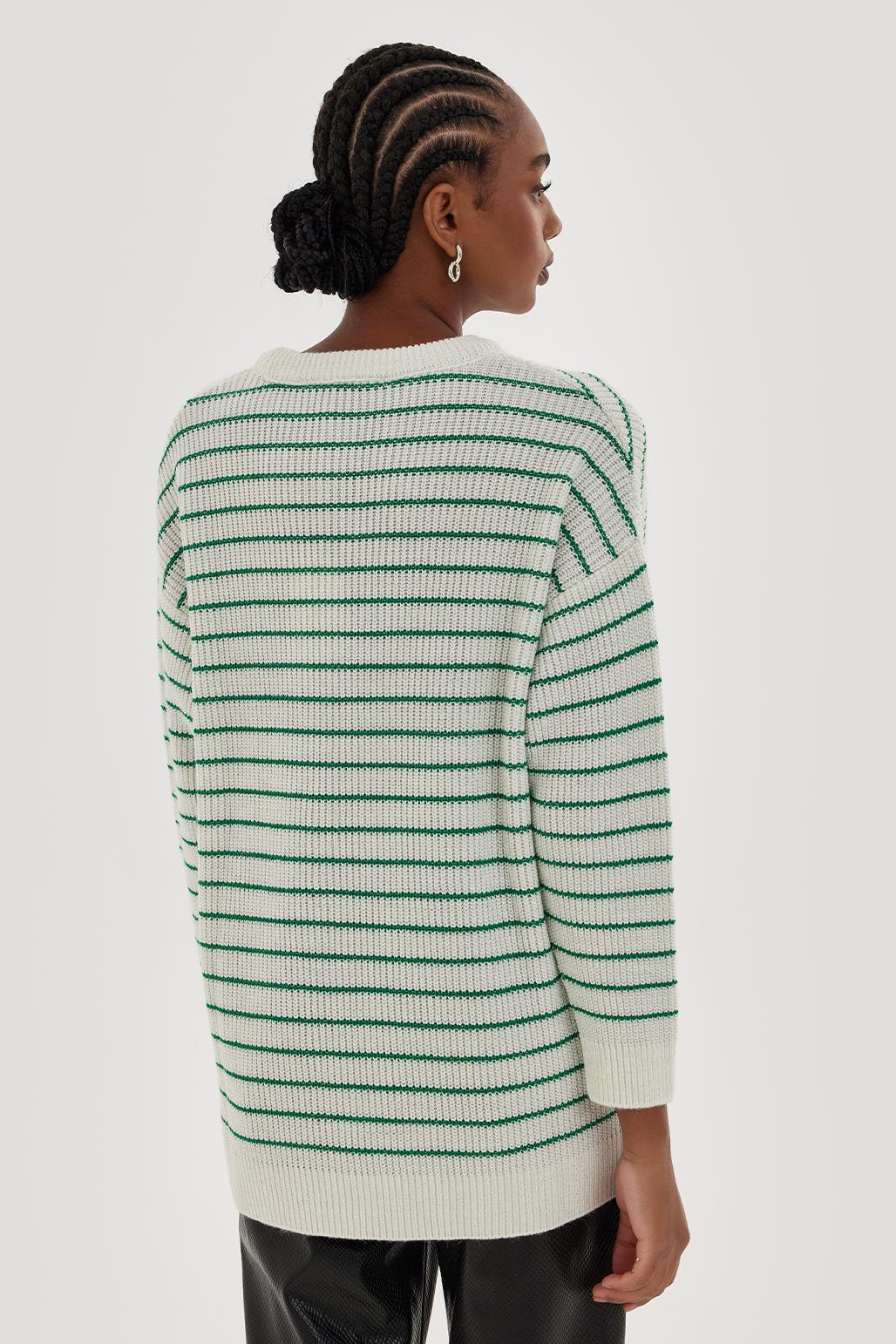 Striped Lurex Knit Sweater Green