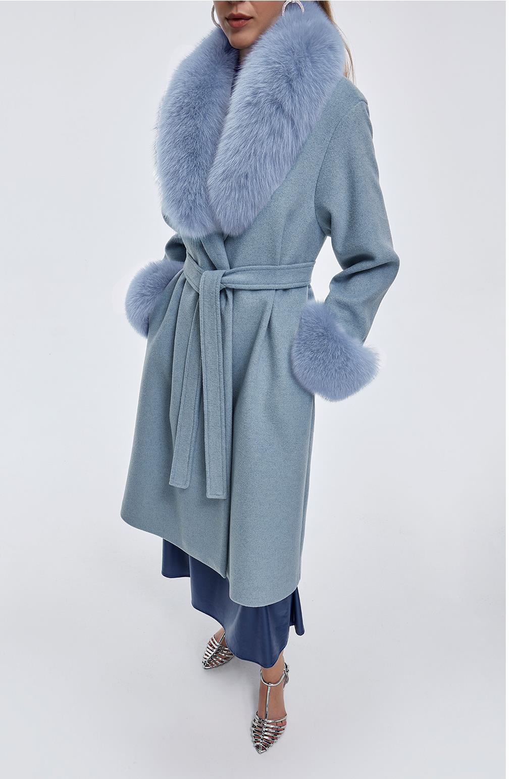 Shawl Collar Faux Cashmere Fur Coat Baby Blue