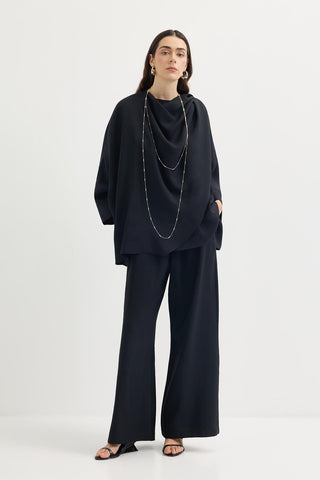 Shawl Collar Modal Tunic & Trousers Set Black
