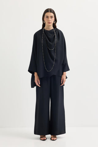 Shawl Collar Modal Tunic & Trousers Set Black