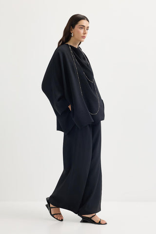 Shawl Collar Modal Tunic & Trousers Set Black