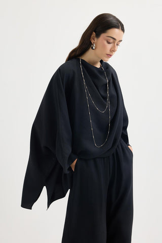 Shawl Collar Modal Tunic & Trousers Set Black