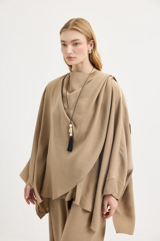 Shawl Collar Modal Tunic & Trousers Set Camel
