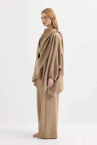 Shawl Collar Modal Tunic & Trousers Set Camel