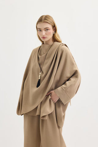 Shawl Collar Modal Tunic & Trousers Set Camel