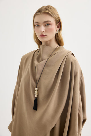 Shawl Collar Modal Tunic & Trousers Set Camel