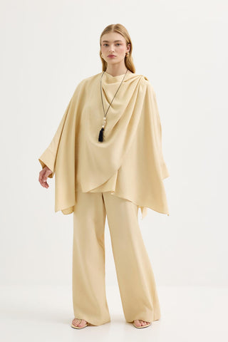 Shawl Collar Modal Tunic & Trousers Set Sand Beige