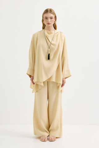 Shawl Collar Modal Tunic & Trousers Set Sand Beige