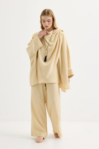 Shawl Collar Modal Tunic & Trousers Set Sand Beige