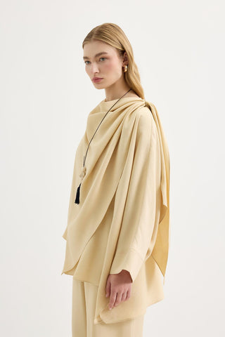 Shawl Collar Modal Tunic & Trousers Set Sand Beige