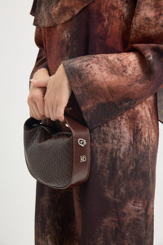Shawl Collar Patterned Dress Brown