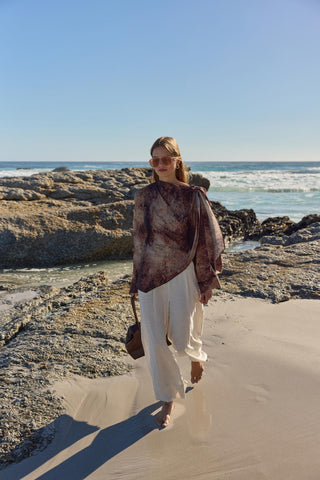 Shawl Collar Patterned Tunic Dark Brown