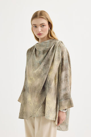 Shawl Collar Patterned Tunic Sage Green