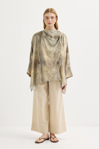 Shawl Collar Patterned Tunic Sage Green