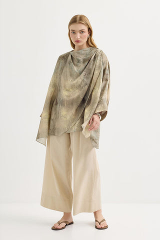 Shawl Collar Patterned Tunic Sage Green