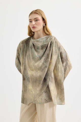 Shawl Collar Patterned Tunic Sage Green