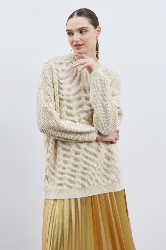 Shine Lurex Knit Sweater Cream