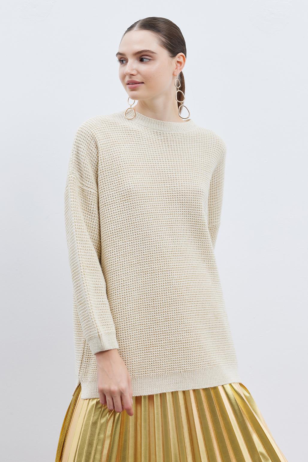 Shine Lurex Knit Sweater Cream